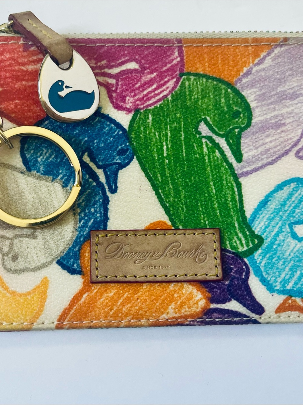 VTG Dooney & Bourke Rainbow Wonder Ducks Coin Pouch Keychain